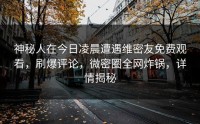 神秘人在今日凌晨遭遇维密友免费观看，刷爆评论，微密圈全网炸锅，详情揭秘