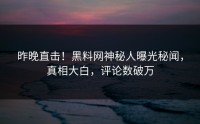 昨晚直击！黑料网神秘人曝光秘闻，真相大白，评论数破万