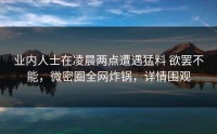 业内人士在凌晨两点遭遇猛料 欲罢不能，微密圈全网炸锅，详情围观