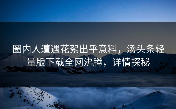 圈内人遭遇花絮出乎意料，汤头条轻量版下载全网沸腾，详情探秘